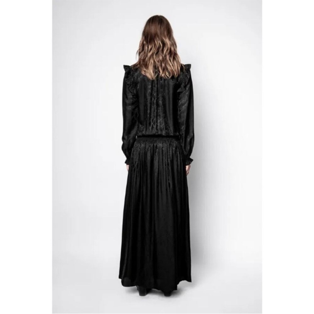 Zadig & Voltaire Black Maxi Dress Long Sleeve  Roar Jac Python Silk Blend Med - Picture 6 of 12